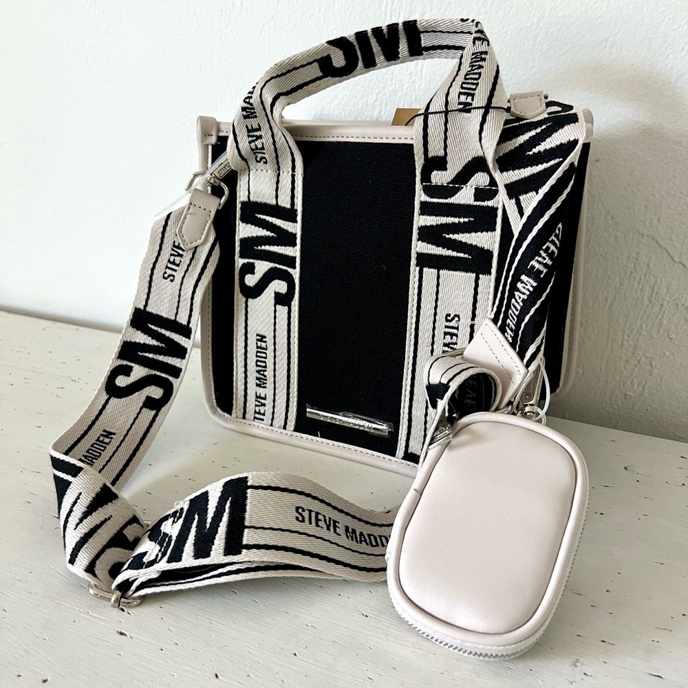 Steve Madden BWEBBER Canvas Tote/Crossbody - Black/White